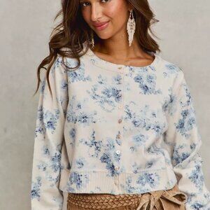 SO ME‎ Vintage Floral Print Button Down Sweater Cardigan